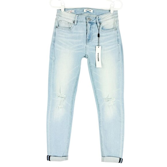 Vigoss Women Thompson Distressed Stretch Thomboy Leg Blue Denim Jeans Sz 26 NWT - Picture 1 of 12